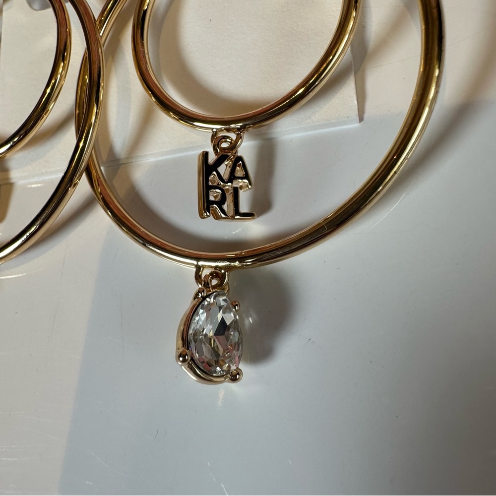 Karl Lagerfeld NWT Gold Double Hoop Earrings - Picture 5 of 7